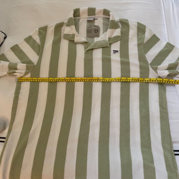 Puma Downtown Towelling Green Stripe Polo Shirt - Picture 9 of 9
